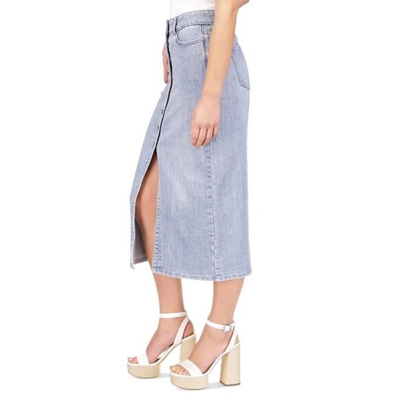 Michael Kors Women's Button-Front Denim Midi Skirt Blue Size 14 MSRP $145 - Picture 4 of 6